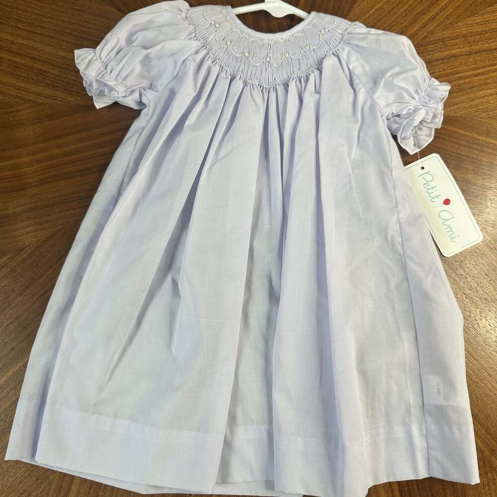 Petit Ami Baby Girls Lavender Bishop Smocked Daygown Voile Insert and Bonnet
